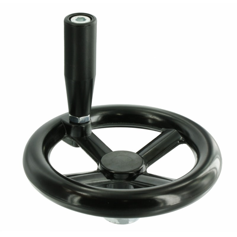 Ovládací kolo s&nbsp;otočnou rukojetí a čtyřmi paprsky